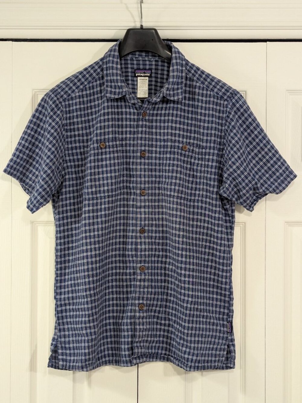 Patagonia Organic Cotton Short Sleeve Blue Plaid Shirt